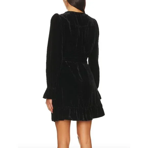Paige Ysabel Mini Dress Velvet Black Wrap Dress Long Sleeve Size Large - Picture 2 of 10